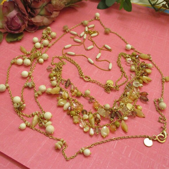 TRIFARI Milk Glass Crystal Gold Necklace Variety~ VINTAGE Gold Chain Beads - Picture 13 of 16